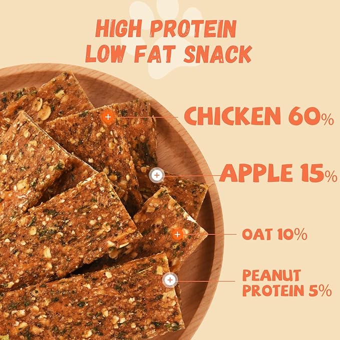 Dog Jerky Chicken & Apple Treats, Natural Dog Recipe with Oats, Healthy Chicken Jerky with Taurine, Dog Chew Treats High Protein 10.58oz