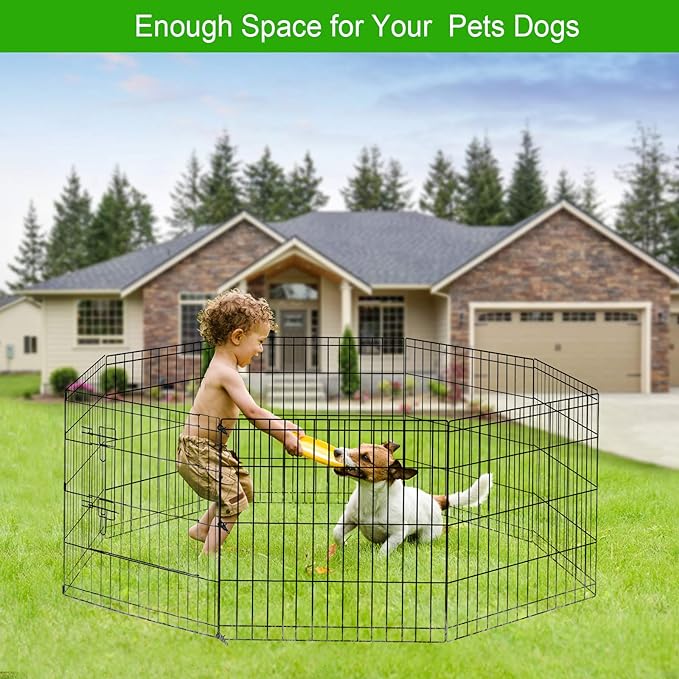 Pet Dog Playpen Foldable Puppy Exercise Pen Metal Portable Yard Fence for Small Dog & Travel Camping 8 Panel-24& 24'' (24"x24")
