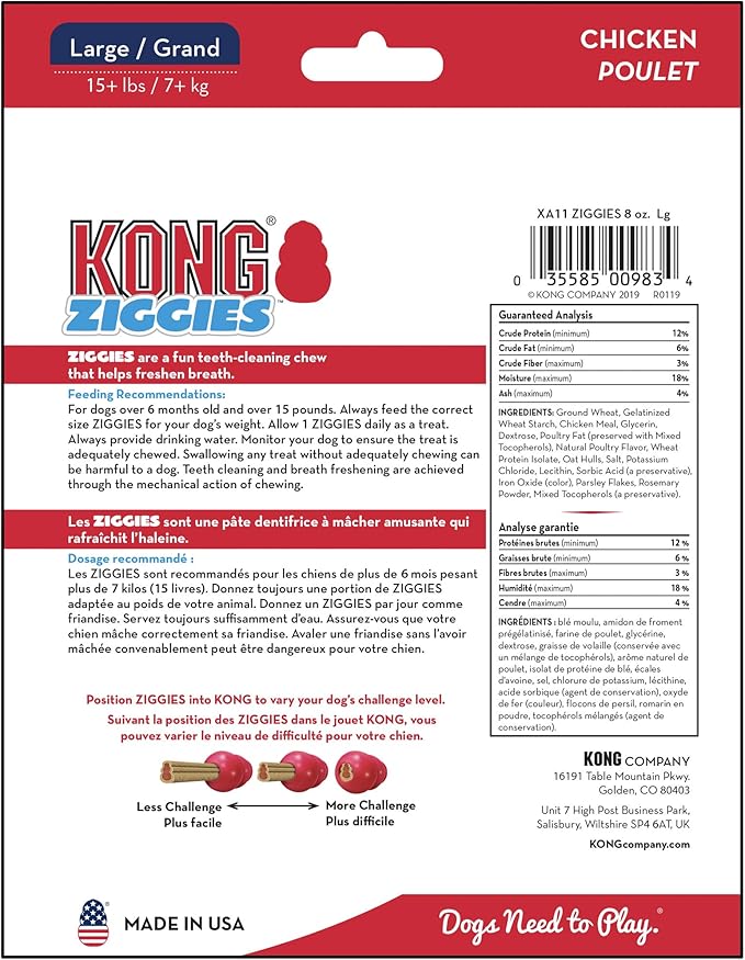KONG - Classic and Ziggies - Dog Chew Toy with Dog Treats - for X-Large Dogs