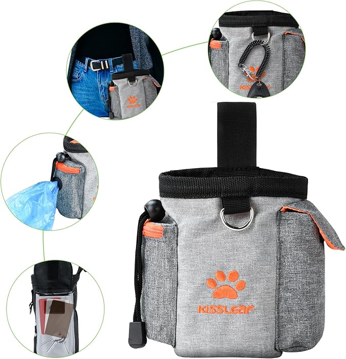 Dog Treat Pouch, Treat Pouches for Pet Training, Dog Treat Training Pouch Dog Clicker, Dog Training Treat Pouch Built-in Poop Bag Dispenser, Hands-Free Snack Dog Treat Bag
