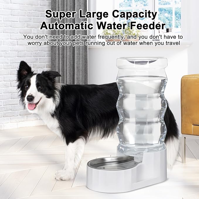 RIZZARI Automatic 9L Pet Waterer, Gravity Dog Water Bowl Dispenser, Stainless Steel Cat Water Dispenser, Large Capacity Water Feeder for Medium and Large-Sized Cats and Dogs (9L,without Filter)