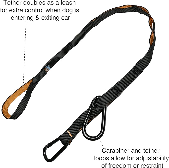 Kurgo Auto Zipline for Dogs, Adjustable Dog Safety Belt Leash, Pet Seat Belt Tether, Reduce Distracted Driving, includes Dog Leash & Carabiner Clips, 6 feet