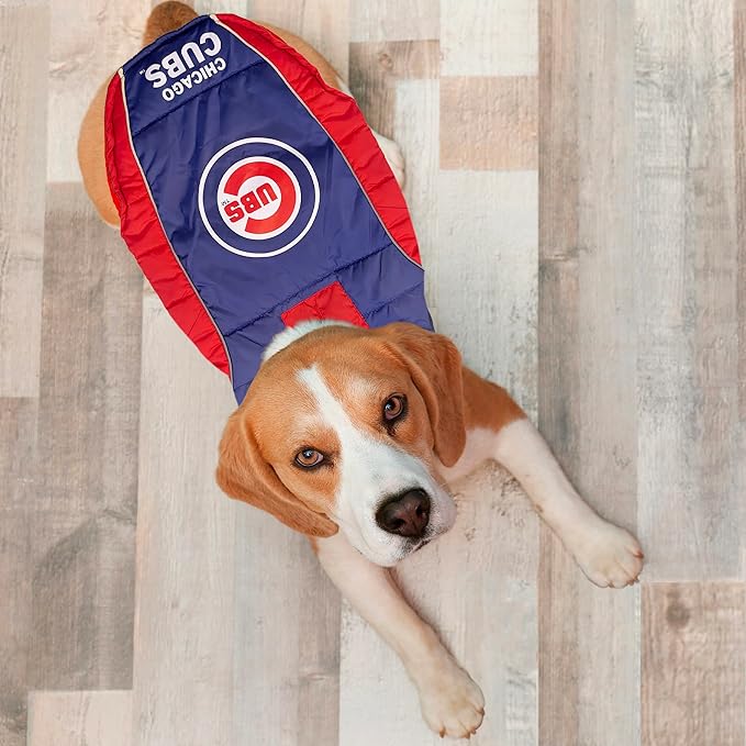 MLB Chicago Cubs Puffer Vest for Dogs & Cats, Size Small. Warm, Cozy, and Waterproof Dog Coat, for Small and Large Dogs/Cats. Best MLB Licensed PET Warming Sports Jacket