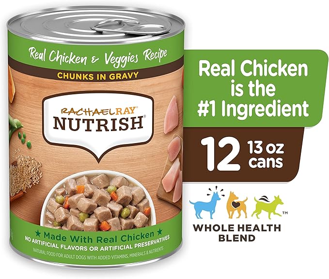 Nutrish Rachael Ray Chunks in Gravy Wet Dog Food Real Chicken & Veggies Recipe, 13 Ounce (Pack of 12)
