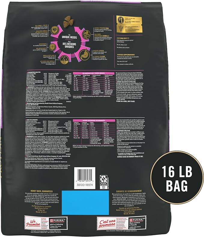 Purina Pro Plan Sensitive Skin and Stomach Wet Dog Food Pate Turkey and Oat Meal Entree - 16 lb. Bag