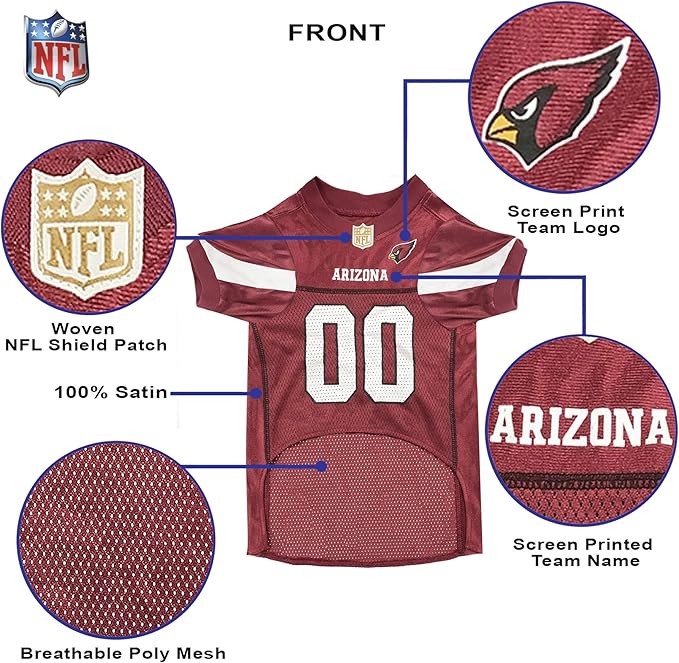 NFL Arizona Cardinals Dog Jersey, Size: Medium. Best Football Jersey Costume for Dogs & Cats. Licensed Jersey Shirt