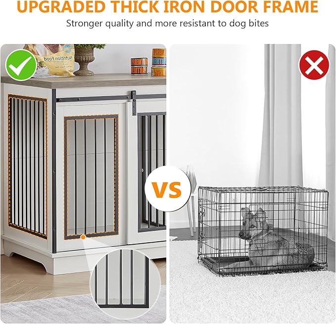 2-in-1 Double Dog Crate Furniture for 2 Dogs 60.6 Inch White Sturdy Double Dog Kennel TV Stand with Divider and Sliding Doors