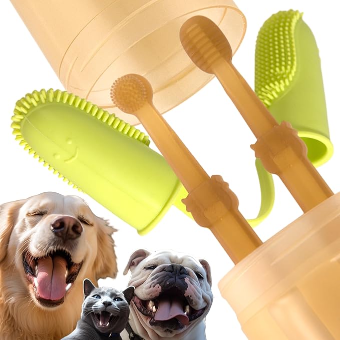 Dog Toothbrush Kit, Pet Toothbrush & Tongue Cleaner for Dogs, Cats & Small Pets, Finger Toothbrush for Dog, Cat Tooth Brush,Tooth Brushing, Dental Care kit for Small Pets Ferret