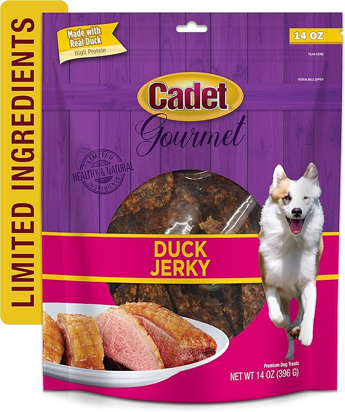 Cadet Gourmet Duck Jerky Dog Treats - Healthy & Natural Duck Dog Training Treats for Small & Large Dogs - Inspected & Tested in USA (14 oz.)
