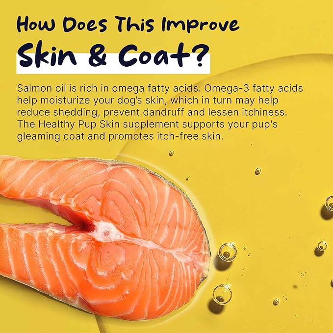 Dog Fish Oil Supplements - 180 Delicious Chew Treats - Omega 3 Rich Salmon Oil, EPA, DHA, Biotin, and Vitamin E for Healthier, Shinier, Skin, Coat and Fur, Helps Skin Allergies