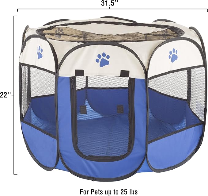 Pop-Up Pet Playpen - Indoor and Outdoor Dog Pen with Carrying Case - Portable Pet Enclosure for Dogs, Cats, and Other Small Animals by PETMAKER (Blue)