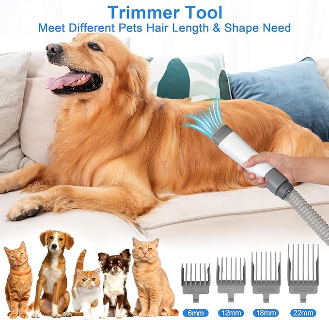 Dog Grooming Vacuum Kit: 16000Pa Powerful Dog Vacuum Brush for Shedding Grooming 99% Pet Hair Suction with 4 Pet Grooming Tools, 1.5L Large Dust Cup & Low Noise Grooming Clippers Tools for Dogs Cats