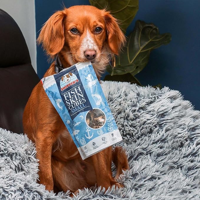 SKIPPER'S Cod Fish Skin Small Jerky Cubes - Gently Air Dried Single Ingredient Cod Skin Dog Treats, Rich in Omega 3 & Grain Free Crunchy Bites, Hypoallergenic & Gluten Free | Great for Teeth (2.5 Oz)
