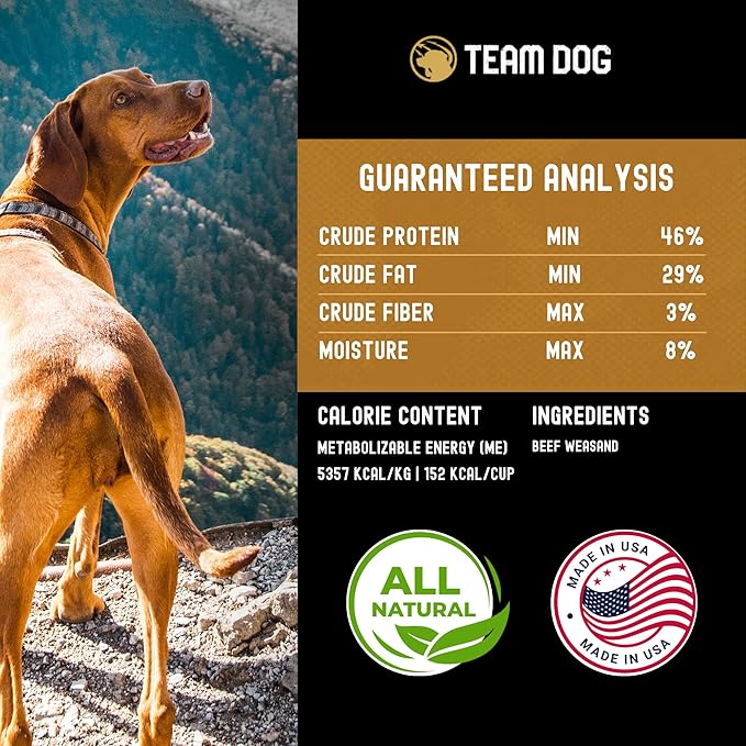 Beef Trachea Dog Chews | Single Ingredient Dog Treat | 100% Freeze Dried Beef Gullet Sticks for Dogs | Supports Healthy Teeth & Gums | All Natural Esophagus Dog Treats Made in USA | 3 Per Bag