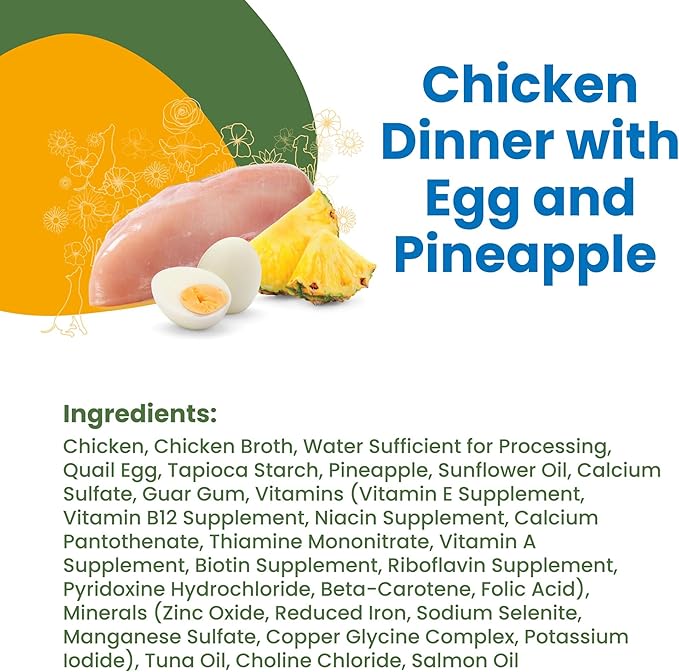 Almo Nature HQS Complete Chicken Dinner with Pineapple & Egg In Gravy, Grain Free, Adult Dog Canned Wet Food, Shredded.