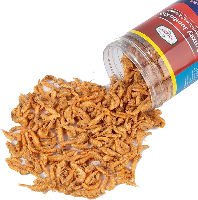 Amzey Freeze Jumbo Krill 2 oz(57 Grams) Jar, Dired Jumbo Shrimp Provide Essential Omega-3, Vitamin Enhancement. Super Food for Pets, Cat Food, Dog Food, Fresh and Salt Water Fish
