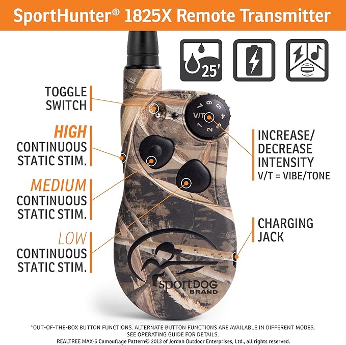 SportDOG Brand WetlandHunter 1825X Camouflage Remote Trainer - Rechargeable Dog Training Collar with Shock, Vibrate, and Tone - 1 Mile Range - SD-1825XCAMO