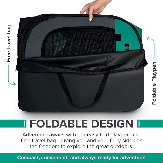 Ruff 'N Ruffus Portable Foldable Pet Playpen + Carrying Case & Collapsible Travel Bowl | Indoor/Outdoor use | Water Resistant | Removable Shade Cover (Extra Large)