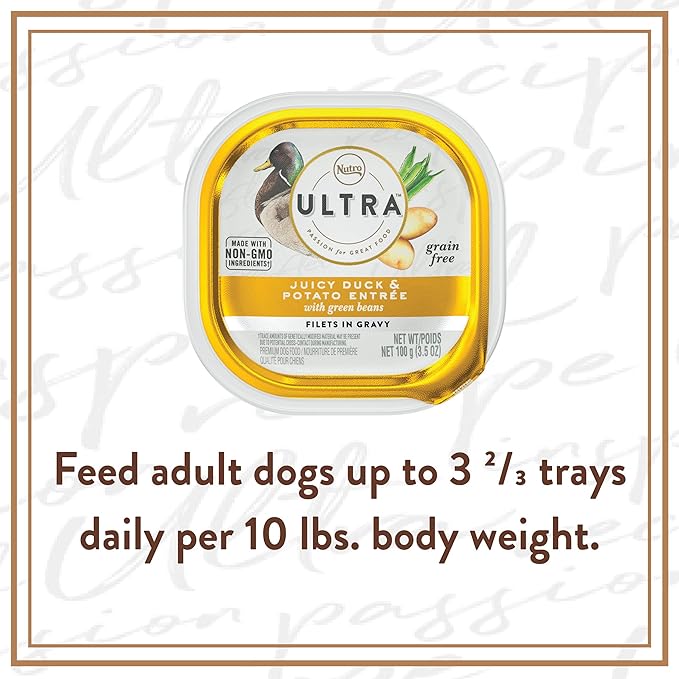 NUTRO ULTRA Grain Free Adult Soft Wet Dog Food Filets in Gravy Juicy Duck & Potato Entrée With Green Beans, 3.5 oz. Trays, Pack of 24
