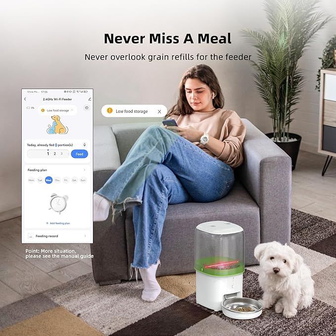 Automatic Cat Feeder WiFi - Easy to Clean 2L/4L WiFi Automatic Cat Feeder for Remote Feeding, Cat Food Dispenser with Lock Feature and Suitable Portion Size, Only 2.4GHz