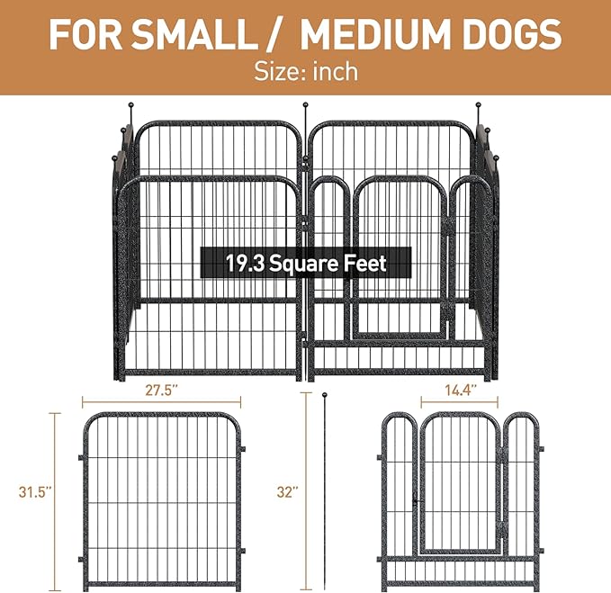 Dog Playpen 8/16 Panels 32" Height Heavy Duty Dog Fence Puppy Pen for Large Medium Small Dogs Indoor Outdoor Foldable Pet Exercise Pen