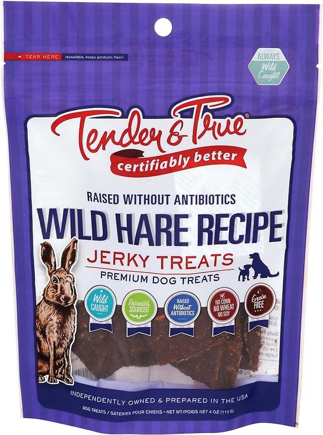 Tender & True Wild Hare Jerky Treat, 4 oz Bag