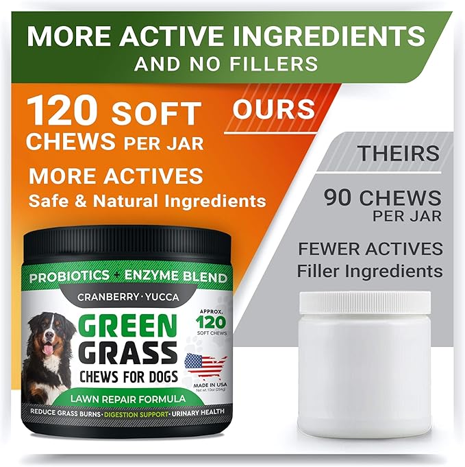 StrellaLab Grass Restore Treats for Dogs - Dog Pee Lawn Repair Chew Probiotics + Digestive Enzymes, Cranberry - Dog Urine Neutralizer for Grass Burn Spots - Health & Wellness Supplements for Dog