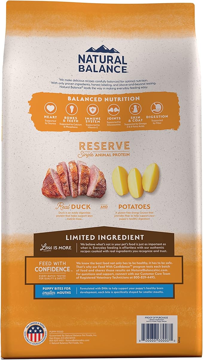 Natural Balance Limited Ingredient Puppy Grain-Free Dry Dog Food, Reserve Duck & Potato Recipe, 22 Pound (Pack of 1)