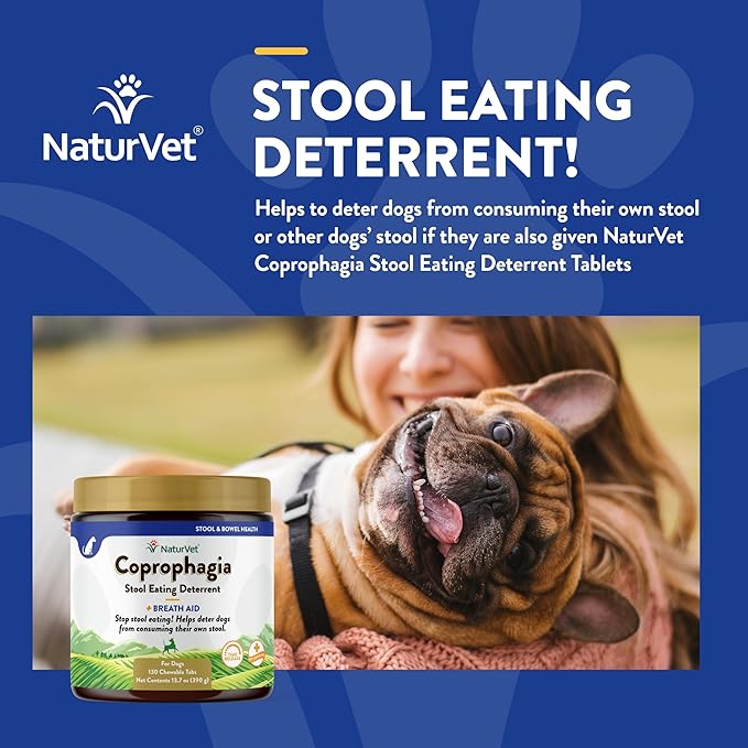 NaturVet – Coprophagia Stool Eating Deterrent Plus Breath Aid – Deters Dogs from Consuming Stool – Enhanced with Breath Freshener, Enzymes & Probiotics – 130 Chewable Tablets