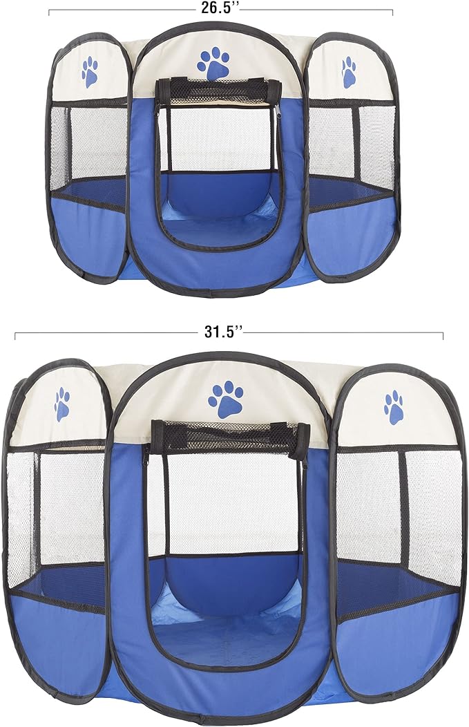 Pop-Up Pet Playpen - Indoor and Outdoor Dog Pen with Carrying Case - Portable Pet Enclosure for Dogs, Cats, and Other Small Animals by PETMAKER (Blue)