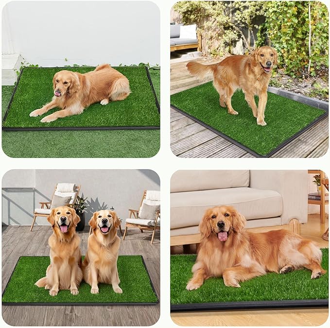 LOOBANI Dog Grass Pad with Tray Large, Indoor Dog Potties for Apartment and Patio Training, with 2 Packs Loobani Dog Grass Pee Pads for Replacement(Tray Potty 45 * 29inch)