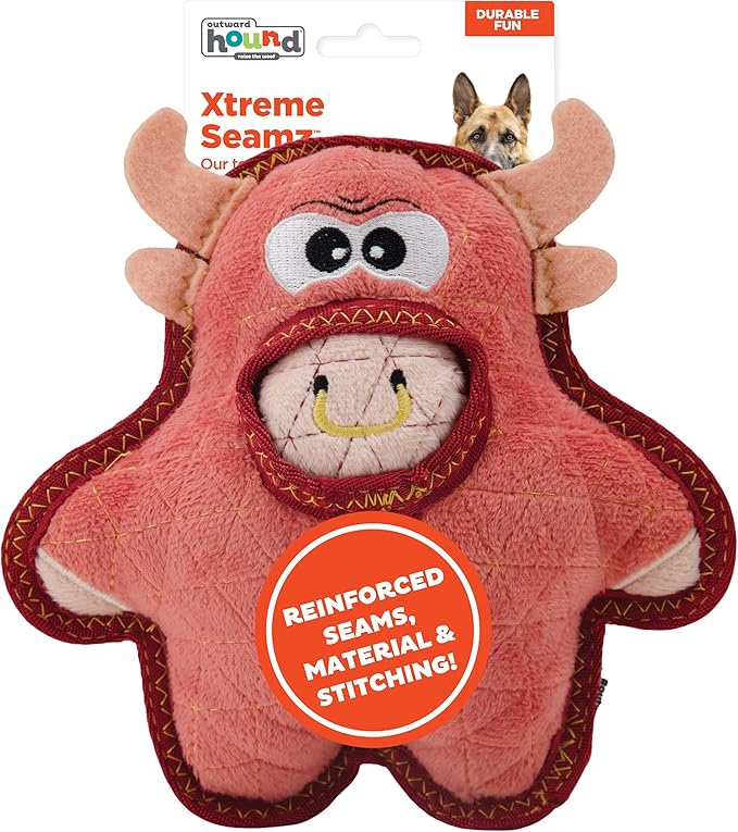 Outward Hound Xtreme Seamz Bull Squeaky Plush Dog Toy - Reinforced Dense Stuffing Plush Toy