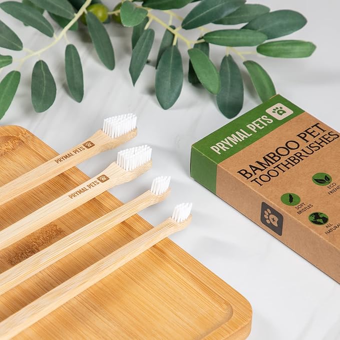 Dog Toothbrush I 4-Pack Two Sided Bamboo Toothbrush for Small and Large Dogs & Cats I Soft Bristles Gentle Pet Toothbrush for Easy Dog Teeth Brushing & Dental Care