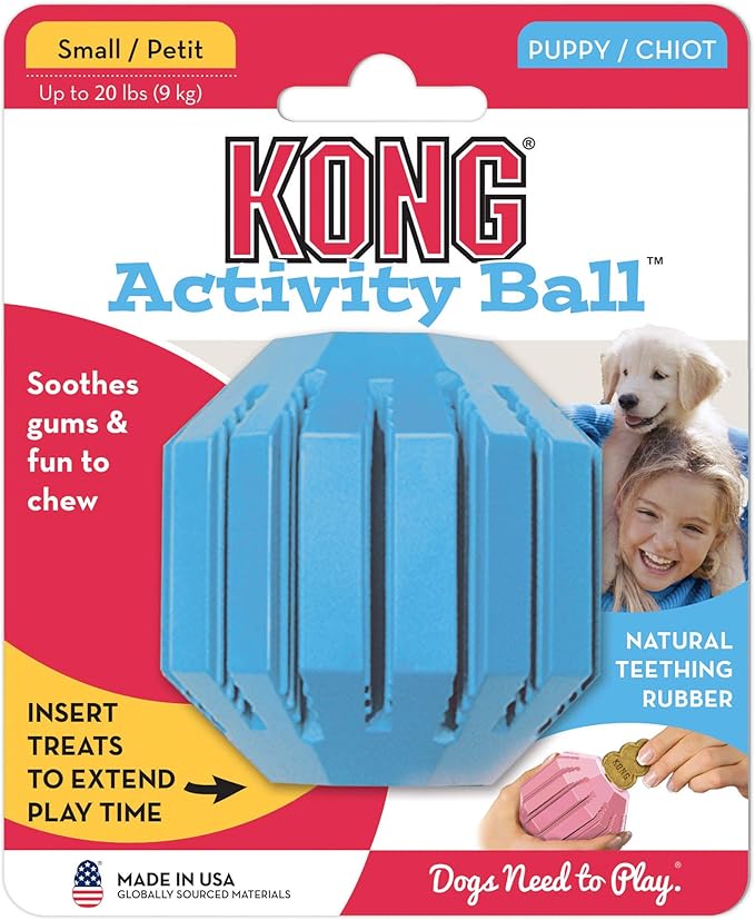KONG Puppy Activity Ball - Soft & Durable Natural Puppy Rubber Dog Toy - Chew Toy for Teething Puppies - Eases Aching Teeth and Gums - for Small Puppies - Assorted Colors