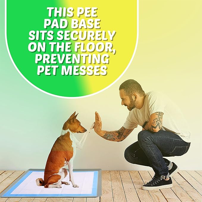 Skywin Dog Pad Holder Tray for 28 x 34 Inches Training Pads (Light Grey) - Easy to Clean and Store Perfect for Dog Potty Tray – Silicon Wee Wee Pad Holder, No Spill Pee Pad Holder for Dogs