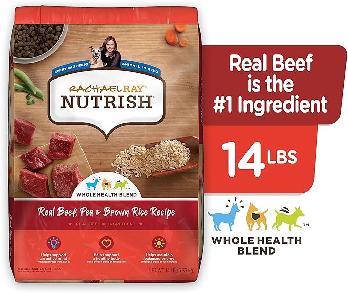 Rachael Ray Nutrish Premium Natural Dry Dog Food with Added Vitamins, Minerals & Taurine, Real Beef, Pea & Brown Rice Recipe, 14 Pounds (Packaging May Vary)