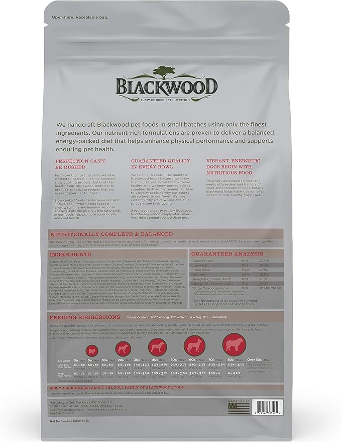 Blackwood Special Diet All Life Stages Dry Dog Food, 15Lb., Buffalo Meal & Field Pea Recipe, with Superfood Ingredients, Grain Free Dog Food