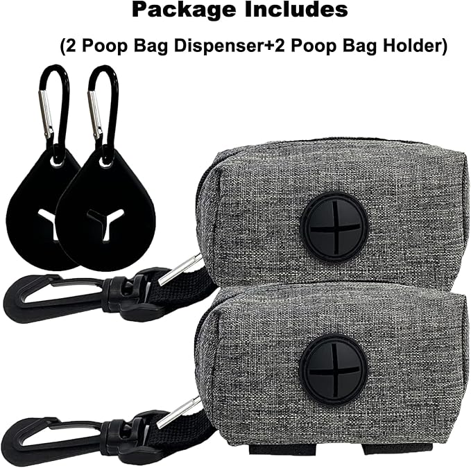 Dog Poop Bag Holder for Leash, 2 Pack Dog Poop Bag Dispenser Doggie Waste Bag Holder Puppy Poop Bag Carrier, plus 2 Waste Holder for Dispenser Carrier - Fits All Dog Leash