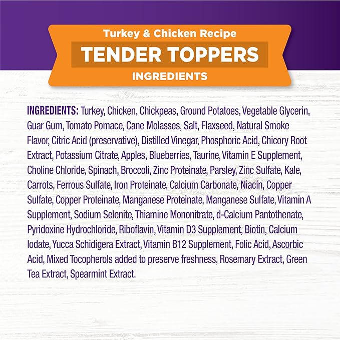 Wellness Tender Toppers (Previously Core Bowl Boosters), Grain-Free Natural Dog Food Toppers or Mixers, Made with Real Meat (Turkey & Chicken, 8 oz Bag)