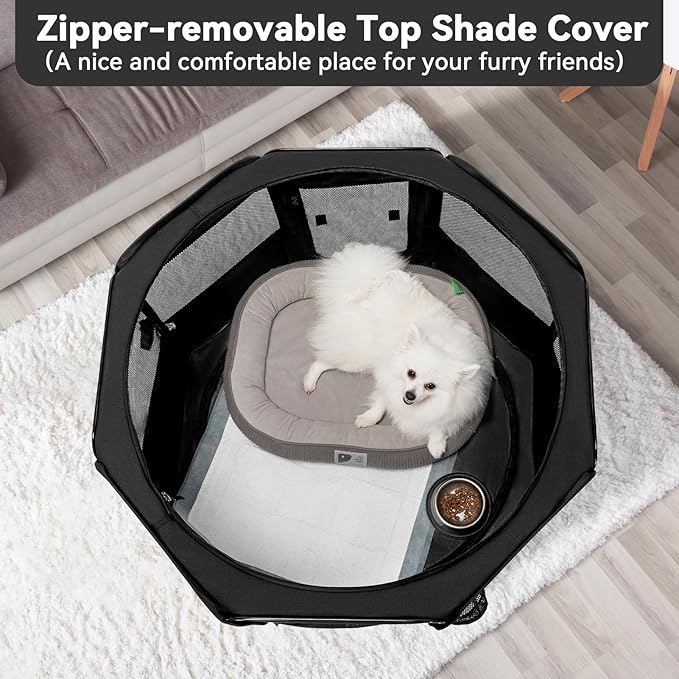 PETSFIT Dog Playpen, 36" Sturdy Pop Up Dog Kennel Foldable Dog Pen Indoor Outdoor Puppy Playpen for Medium Dogs Cats with Traveling Bag Zipper Sealed Removable Mesh Top Leakproof Bottom Mat Black M