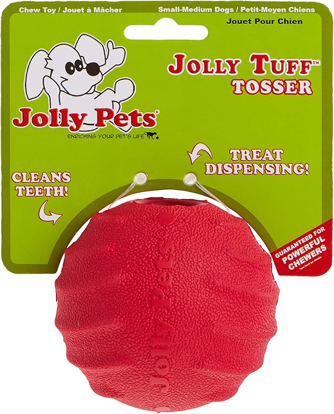 Jolly Pets Tuff Tosser Bouncing Ball Tog Toy/Treat Holder, 3 Inches, Red