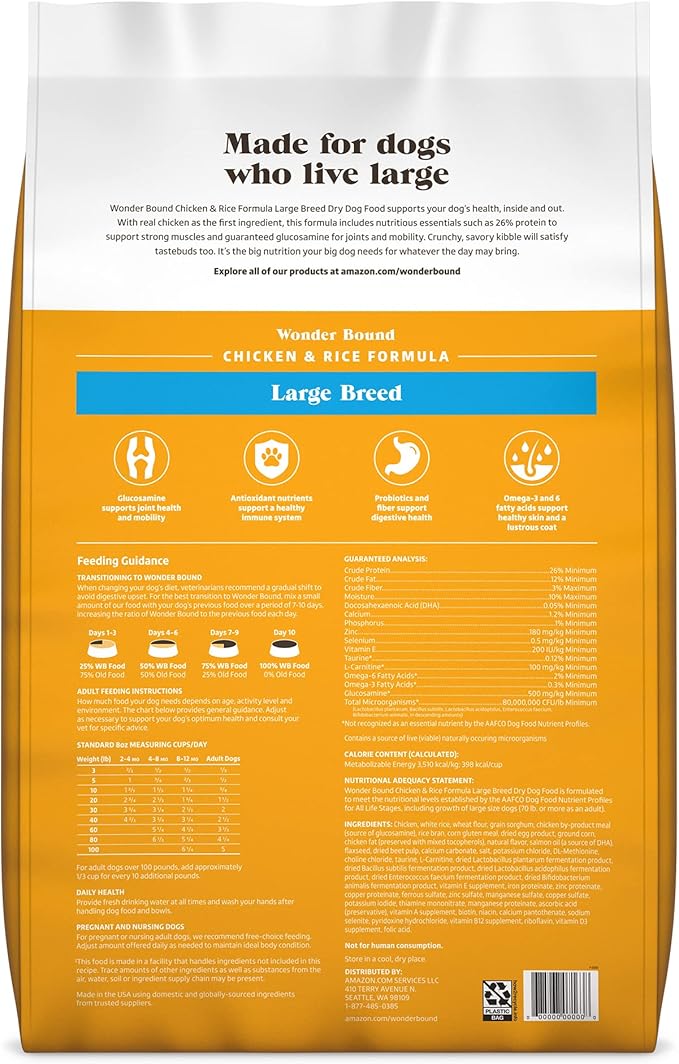 Amazon Brand - Wonder Bound Large Breed, Adult Dry Dog Food, Chicken & Rice, 30 pound (Pack of 1)