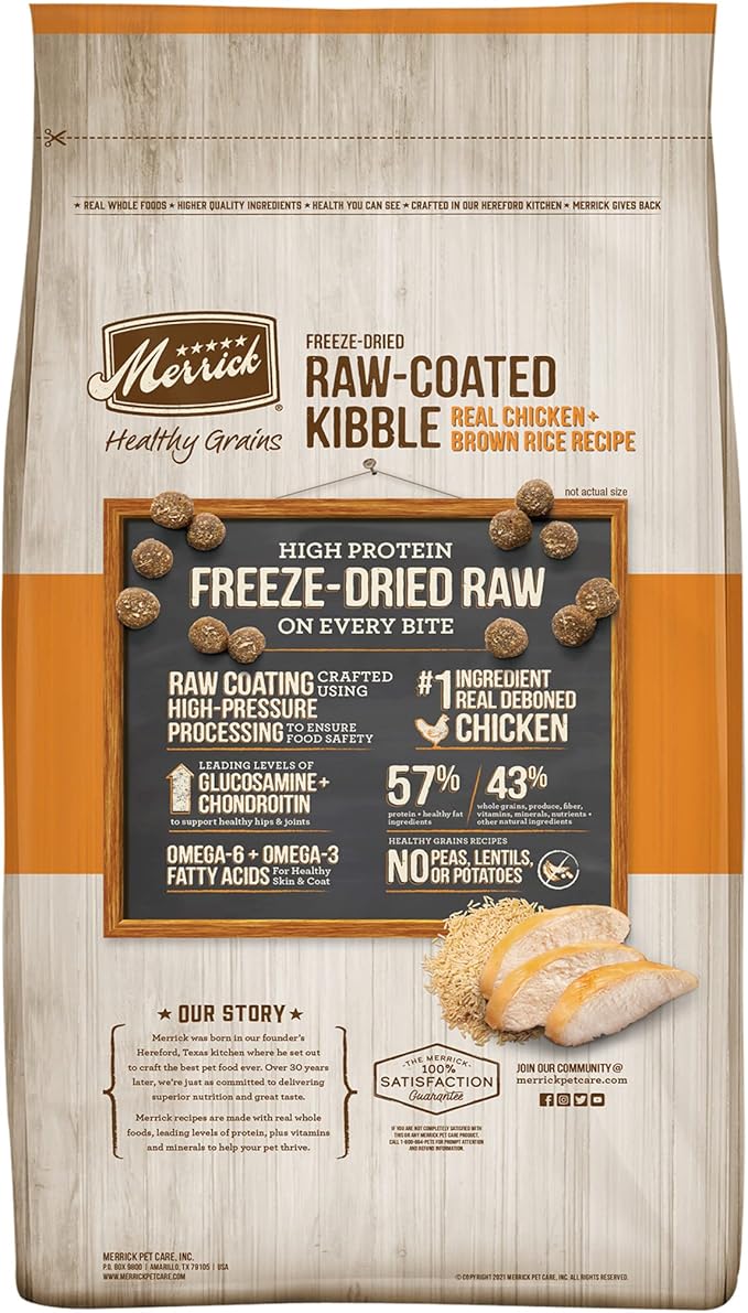 Merrick Healthy Grains Freeze Dried Raw Coated Kibble, Natural High Protein Dog Food, Chicken and Brown Rice - 22.0 lb. Bag