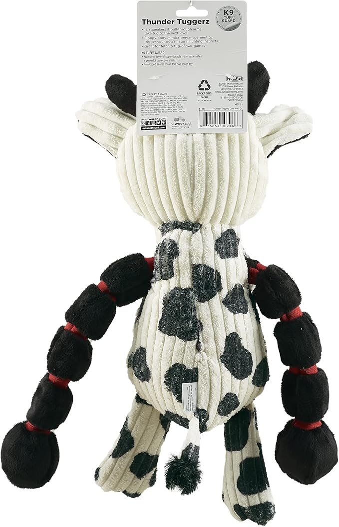 Outward Hound Thunda Tugga Cow Plush & Squeaky Dog Tug Toy
