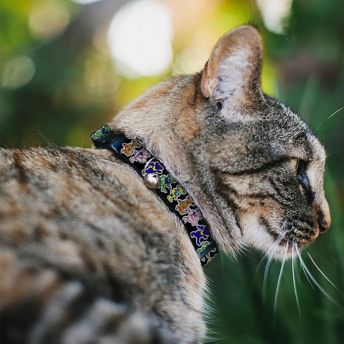 Cat Collar Breakaway Dancing Bears Black Multi Color 8 to 12 Inches 0.5 Inch Wide