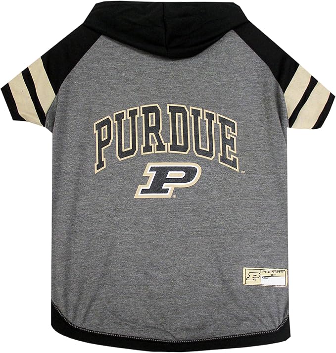 NCAA PURDUE BOILERMAKERS HOODIE for DOGS & CATS, X-SMALL COLLEGIATE Licensed DOG HOODY Tee Shirt. Sports HOODY T-Shirt for Pets. COLLEGE Sporty Dog Hoodie Shirt.