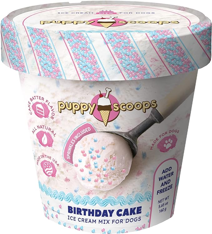 Dog Ice Cream Mix - Just Add Water and Freeze at Home, Powder Mix with Ice Cream Cup and Reusable Lid, Ice Cream Mix for Dogs by Puppy Scoops (Sprinkles), 5.65 oz Made in USA
