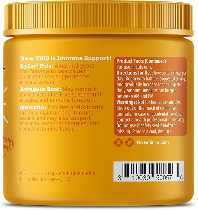 Zesty Paws Cat Allergy Relief - Anti Itch Supplement - Omega 3 Probiotics - Salmon Oil Digestive Health - Soft Chews for Skin & Seasonal Allergies - with Epicor Pets - Bacon - 60 Count