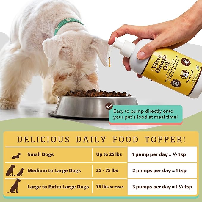 Natural Dog Ultra Omega 3 Fish Oil for Dogs 16oz, Dog Fish Oil Supplement for Shedding, Itch Relief, Supports Dry Skin, Joints, Omega 6 & 9 Fish Oil Dogs, Flax, Pollock, Salmon Oil for Dogs