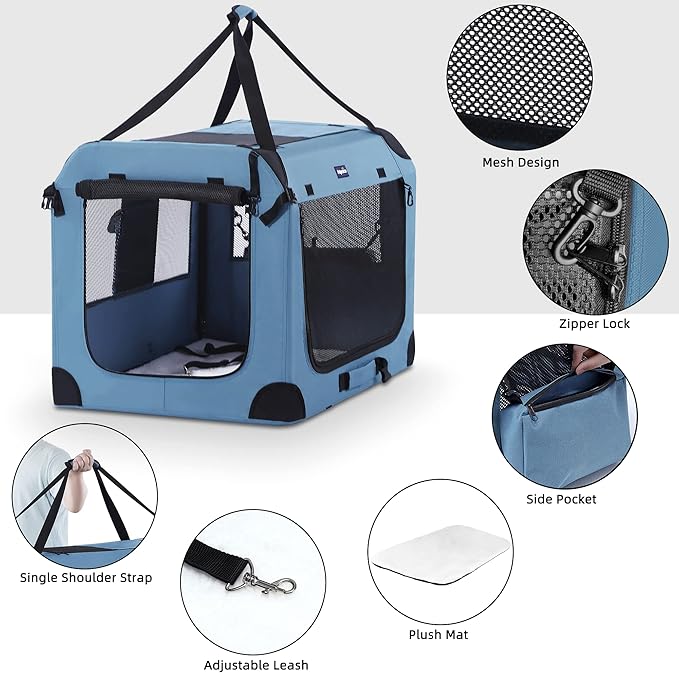Portable Dog Crate, Collapsible Dog Travel Crate 32x23x23 with Soft Blanket Foldable Bowl and a Poop Bag with Dispenser for Medium & Large Dogs